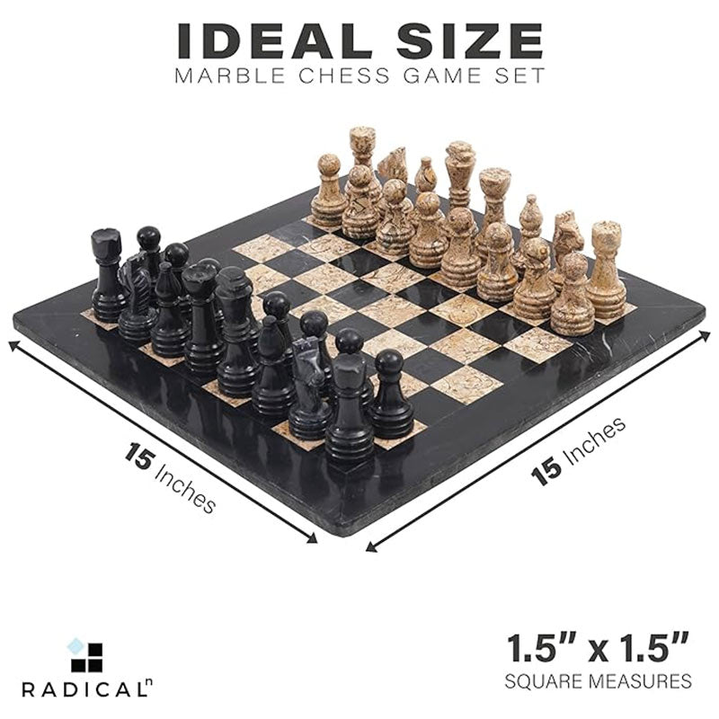 Black and Fossil Coral 15 Inches High Quality Marble Chess Set-3