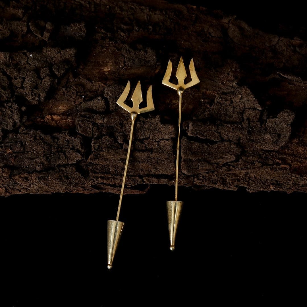 Golden Trishul Earrings - Crafted Canvaas