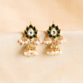 Green Kundan Jhumkis - Crafted Canvaas