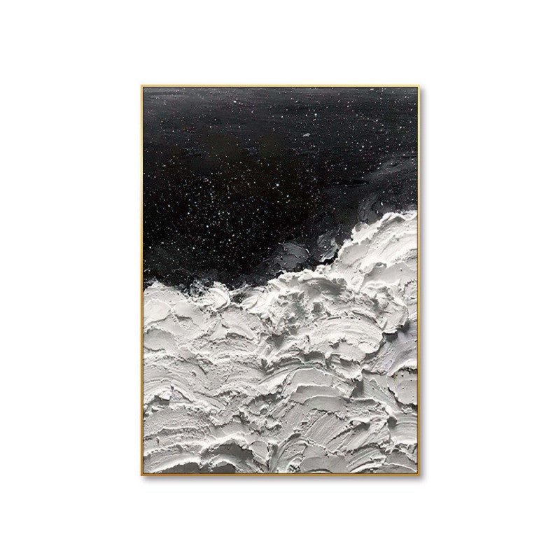 Handmade Thick Abstract Oil Painting on Canvas ÃÂÃÂ¢ÃÂÃÂÃÂÃÂ Modern Original "Oceans of Stars" Black & White Seawave Wall Art, Rolled Frameless Decoration for Home, Office, or Living Space - Crafted Canvaas