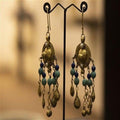 Hanging Earrings With Turquoise Blue Round Beads - Crafted Canvaas