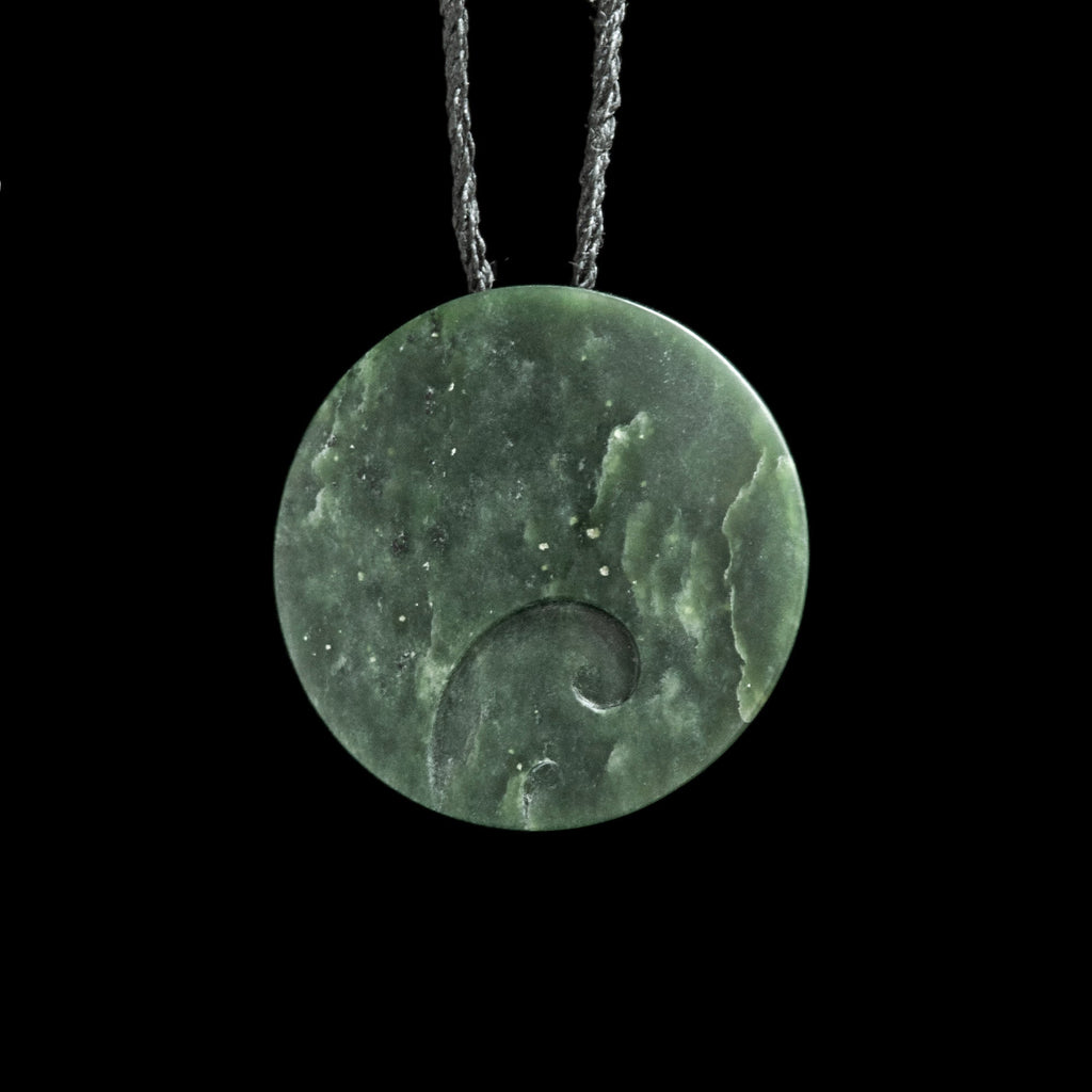 Jade disc pendant with korus by Nick and Mady-0