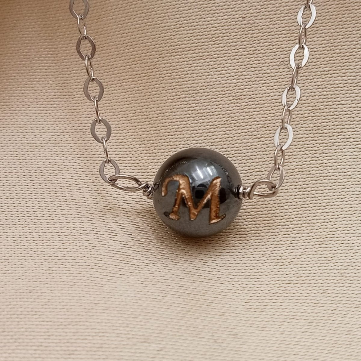 Personalized Name Letter Gun Metal Ball With Chain - Crafted Canvaas