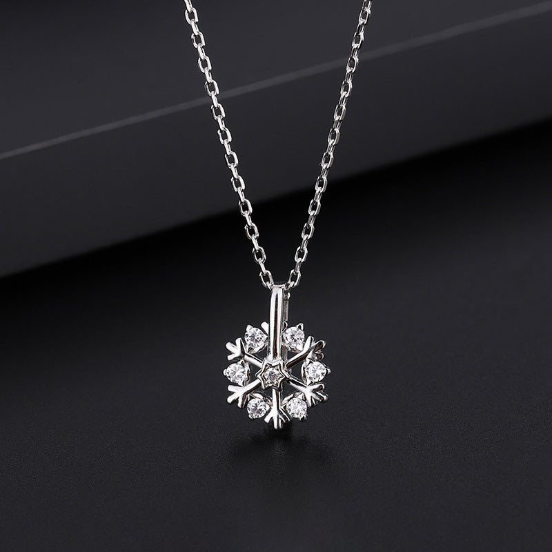 Pure Silver Rotating Snowflake Women's Light Luxury Niche Design Necklace - Crafted Canvaas