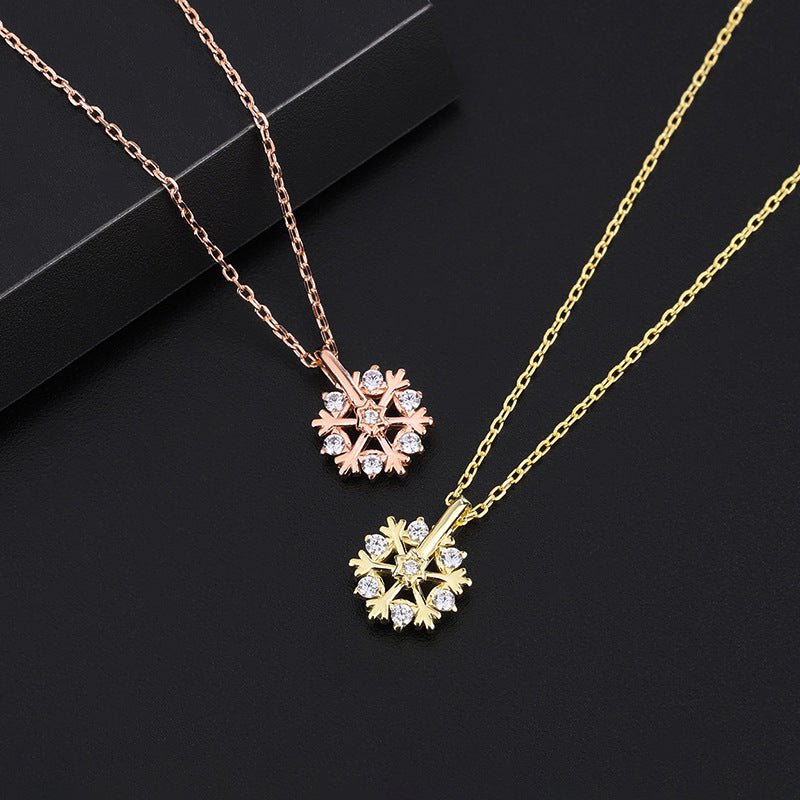 Pure Silver Rotating Snowflake Women's Light Luxury Niche Design Necklace - Crafted Canvaas