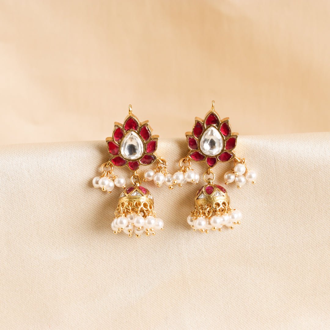 Red Kundan Jhumkis - Crafted Canvaas