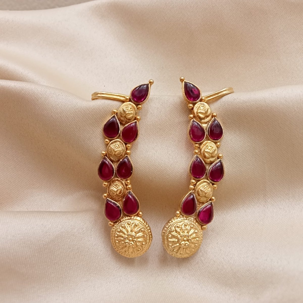 Red Stone Ethnic Earcuff - Crafted Canvaas