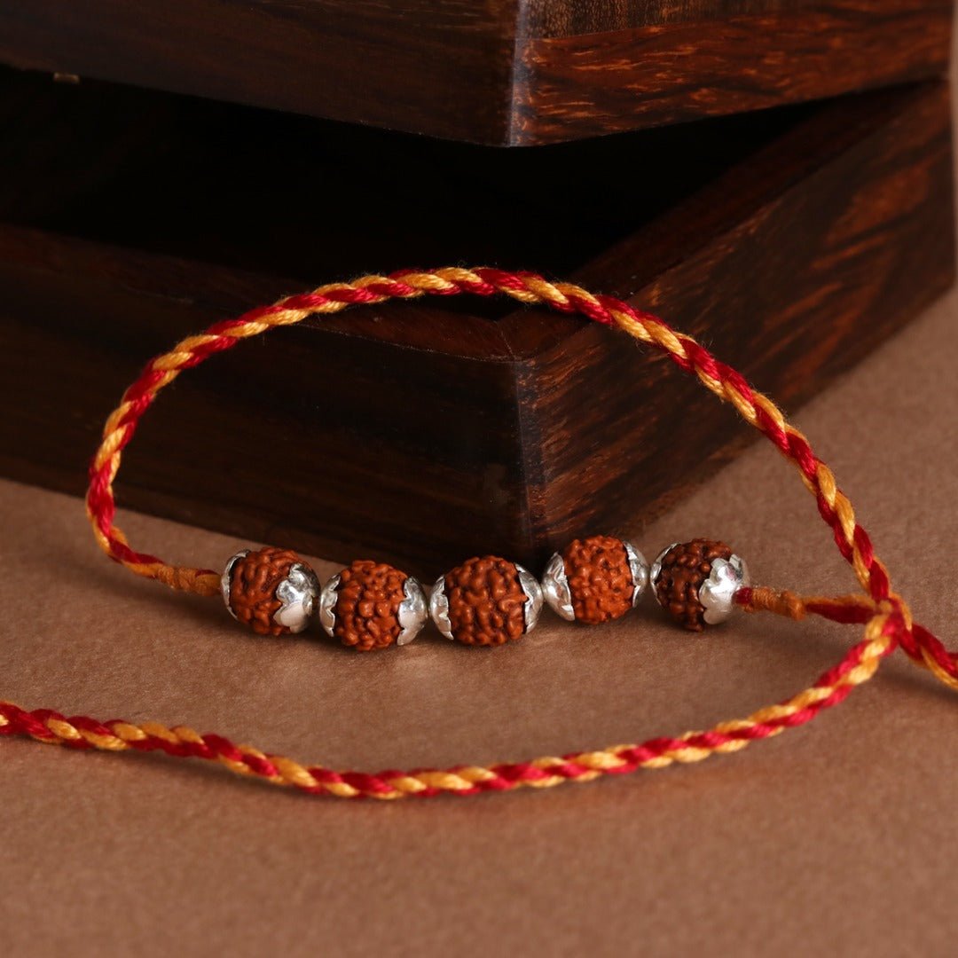 Rudraksha Silver Rakhi - Crafted Canvaas