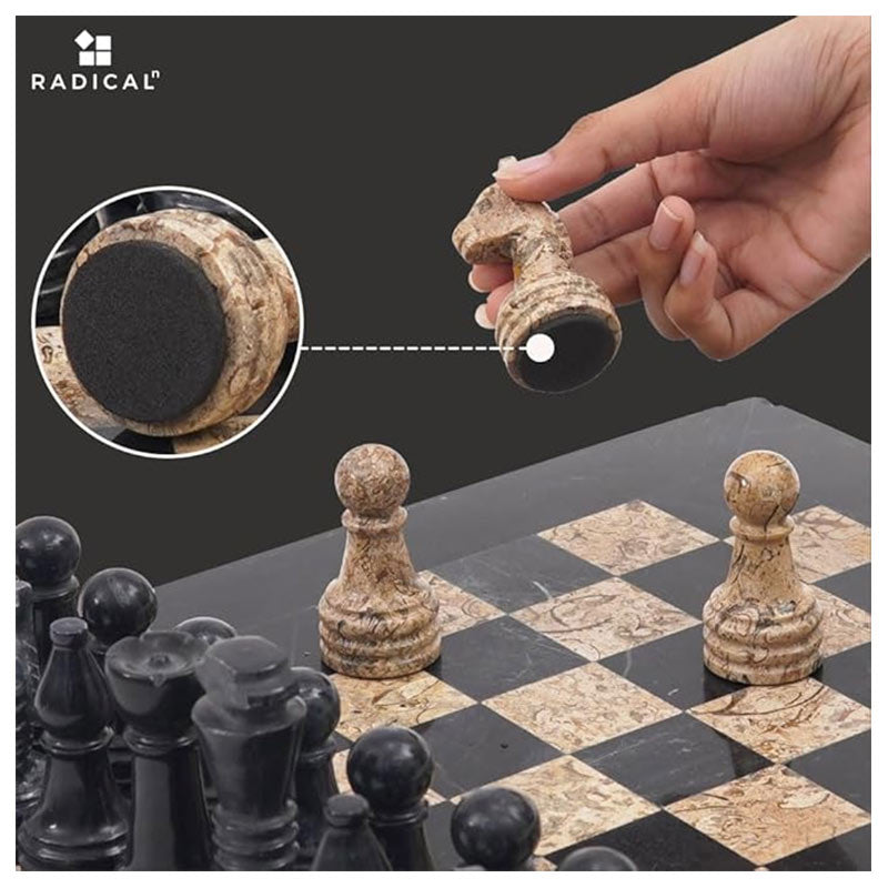 Black and Fossil Coral 15 Inches High Quality Marble Chess Set-4