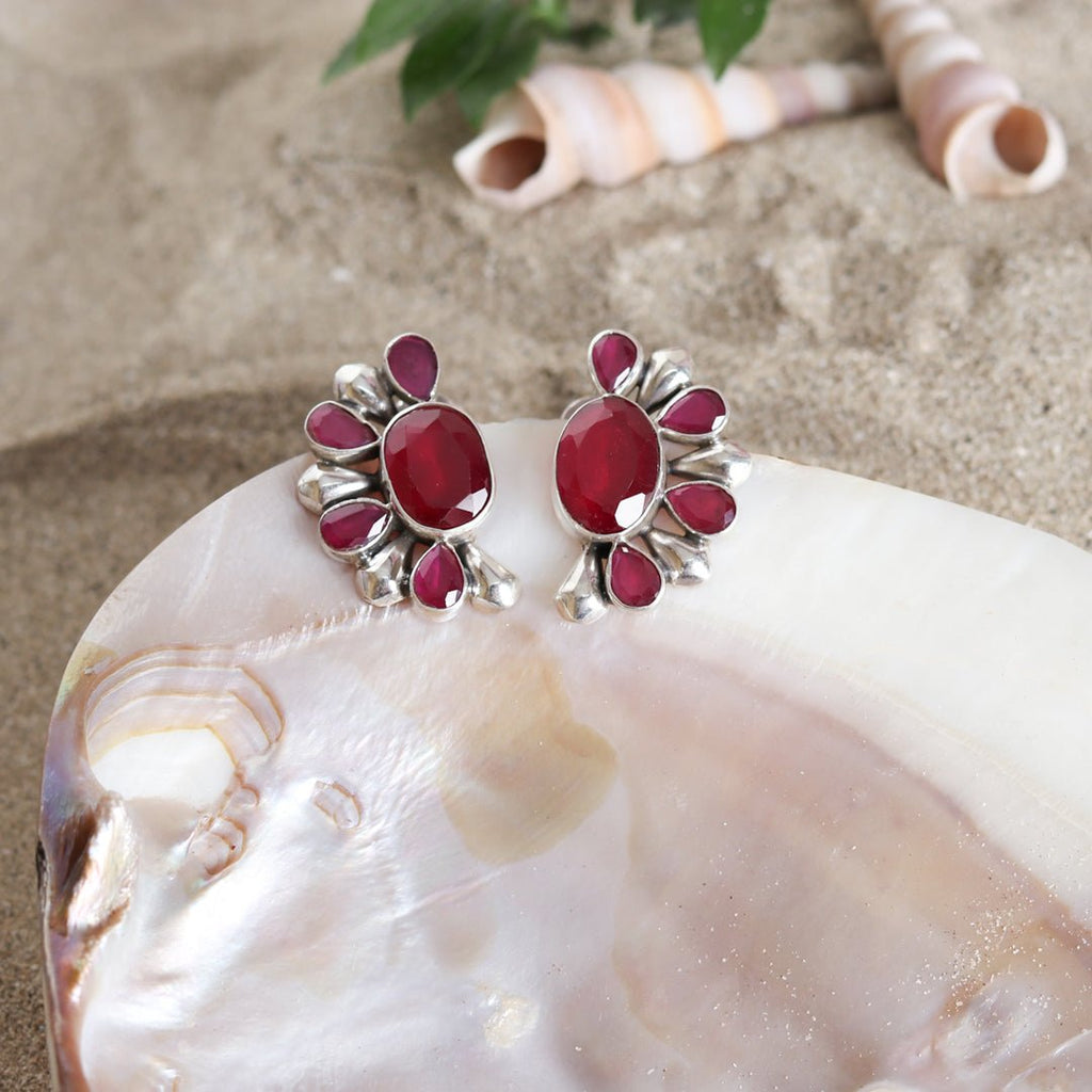 Semi - Circular Ruby Earrings - Crafted Canvaas