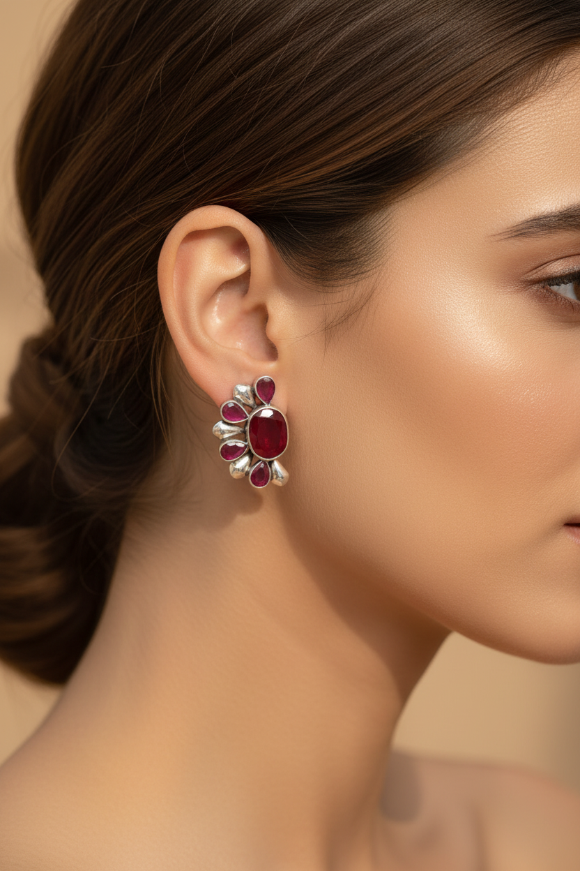 Semi-Circular Ruby Earrings | Crafted Canvaas