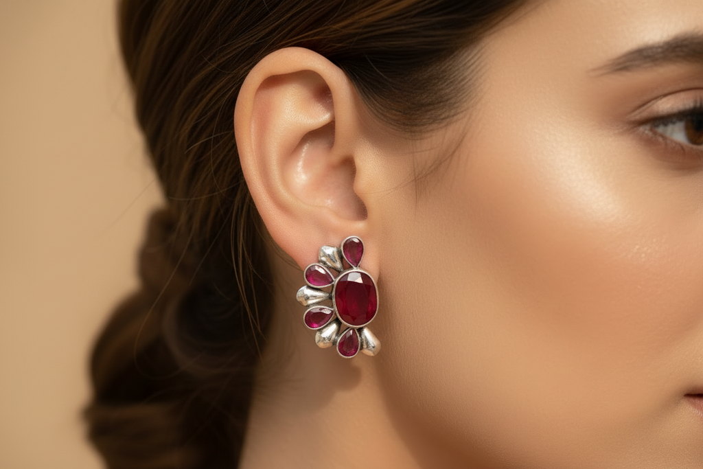 Semi-Circular Ruby Earrings | Crafted Canvaas