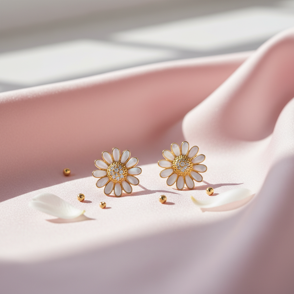 Handcrafted Sterling Silver Daisy Stud Earrings | Crafted Canvaas