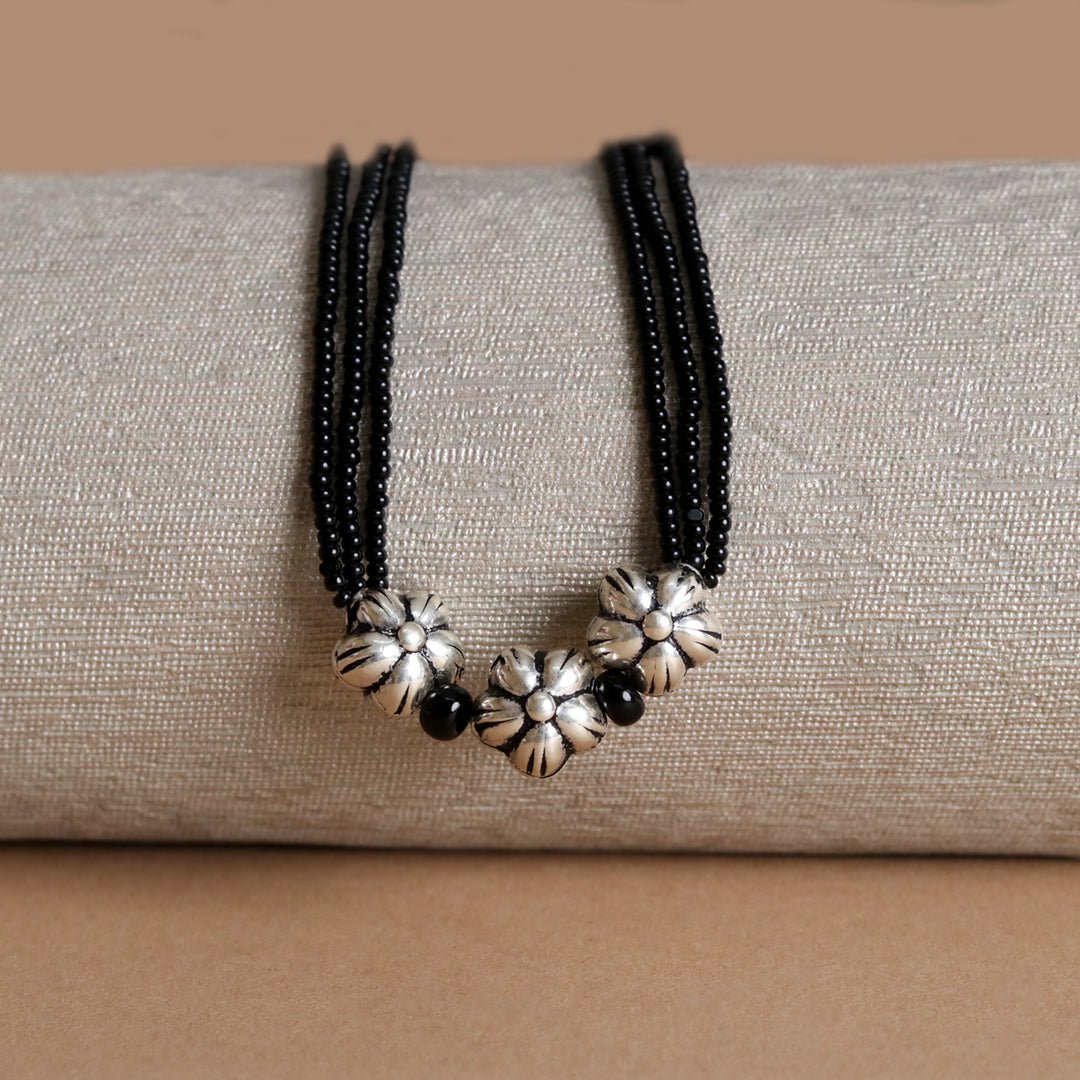 Silver Floral Mangalsutra - Crafted Canvaas