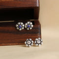 Swarovski & Blue Kudi Stud Earrings Set of 2 Pure Silver - Crafted Canvaas