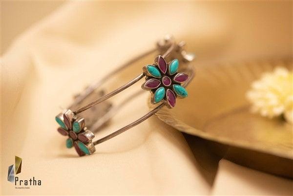 Turquoise & ruby bangle - Crafted Canvaas